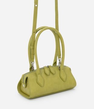 Bolsa Transversal Mini Satchel com Alça de Mão e Zíper Duplo Verde
