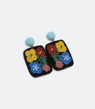 Brinco Médio Com Formato De Flores Em Miçanga Azul