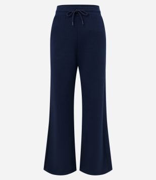 Calça Bailarina em Moletom com Elástico no Cós e Bolsos Azul Marinho