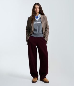 Calça Barrel de Moletom Bordô