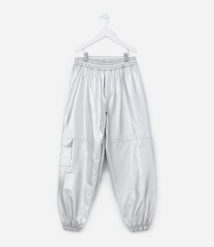 Calça Cargo Infantil em Bengaline Metalizada - Tam 5 A 14 Anos Prata