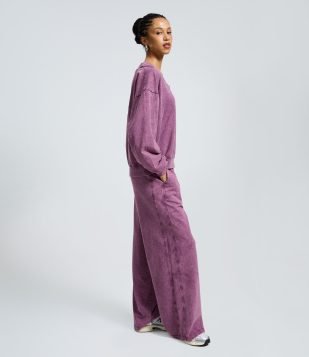 Calça Wide Leg em Moletom Lavado Roxo
