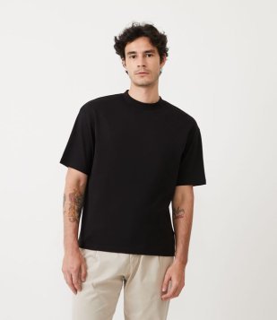 Camiseta Boxy Em Algodão Com Gola Média E Manga Curta Preto