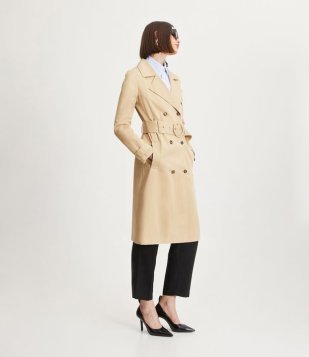 Casaco Trench Coat Alongado Com Cinto Estruturado Bege