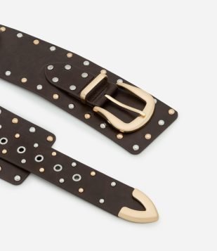 Cinto Largo em PU com Fivela e Ilhoses Marrom