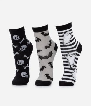 Kit 03 Meias Infantis em Algodão Estampa Halloween - Tam 19 ao 34 Preto
