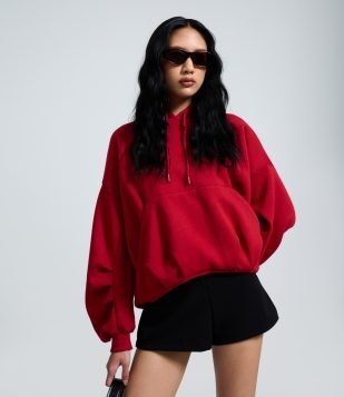 Moletom Balonê com Mangas Bufantes e Pregas Vermelho