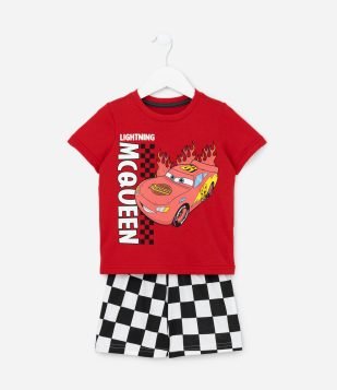 Pijama Curto Infantil em Algodão Estampa Carros - Tam 2 a 6 Anos Vermelho