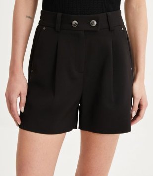 Short Alfaiataria Com Cós Transpassado E Elástico Nas Costas Preto