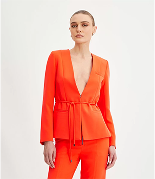 Blazer Alfaiataria Com Cinto Fino E Zíper Nas Mangas Laranja