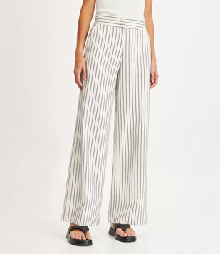 Calça Pantalona com Listras Pontilhadas Branco Neve