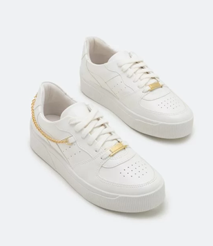 Tênis Caixa Alta Com Correntinha Branco