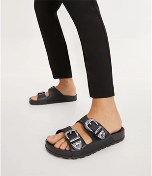 Sandália Rasteira Com Fivelas Trabalhadas Moleca Preto