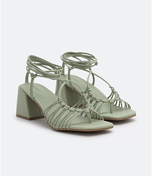 Sandália Multi Tiras Com Salto Bloco Verde