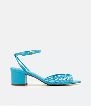Sandália Multi Tiras Com Salto Bloco E Bico Folha Azul