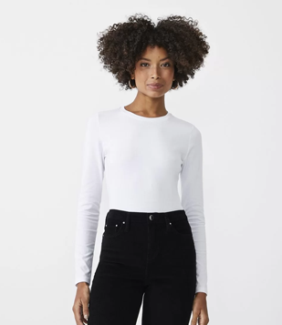 Blusa Básica Em Meia Malha Com Manga Longa Branco