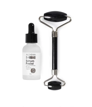 Kit Facial Massagem E Hidratação Com Sérum VitC + Rolo De Pedra Natural Obsidiana Alchemia 101,5G
