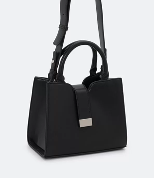 Bolsa Satchel Com Tira Para Fechamento Preto