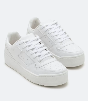 Tênis Cano Baixo Com Recortes E Sola Texturizada Branco