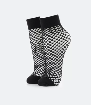 Meia Soquete Fio 20 Em Poliamida Com Textura Arrastão Preto