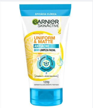 Sabonete Facial 3 Em 1 Garnier Uniform Matte Antiacne Skin Active 120G