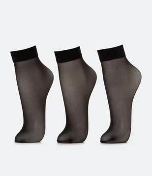 Kit 03 Meias Soquete Fio 20 Em Poliamida Preto