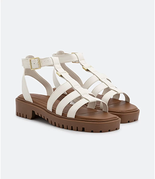 Sandália Multi Tiras Com Sola Tratora Off White