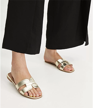 Sandália Rasteira Com Cabedal H Dourado