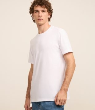 Camiseta Regular Básica em Algodão Branco