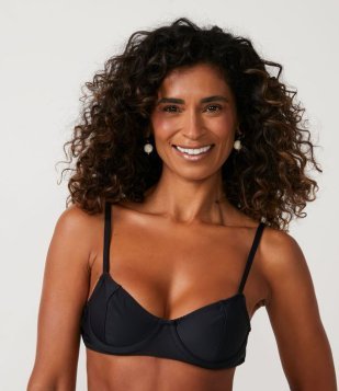 Biquíni Top Meia Taça Em Poliamida Com Alça Regulável Preto