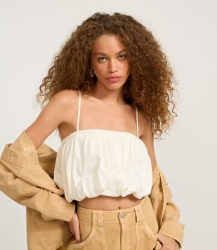 Blusa Balonê em Algodão Agroecológico com Alça Regulável Branco