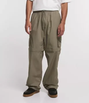 Calça Paper Touch Vira Bermuda com Puxador na Barra Cinza