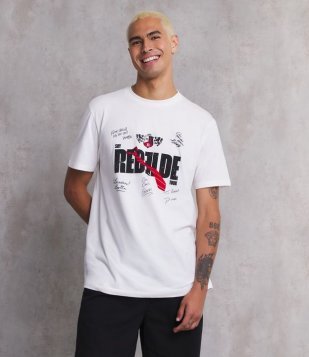 Camiseta Comfort Em Meia Malha Com Estampa Rebelde Com Gravata Branco