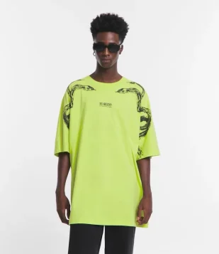 Camiseta Oversized em Meia Malha com Estampa de Cobras Verde