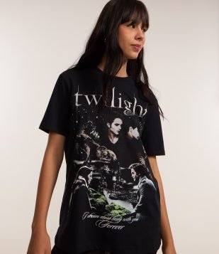 Camiseta em Algodão com Estampa Twilight Preto