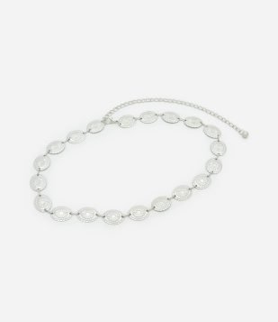 Cinto Estreito de Metal com Esferas Prata