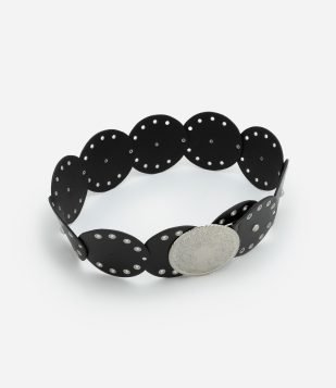 Cinto Largo de Discos e Tachas com Fivela de Níquel Escovado Preto