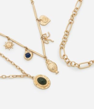 Colar Camadas Correntes Variadas e Pingentes Dourado