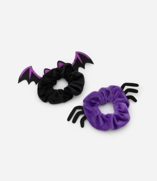 Kit 02 Scrunchies em Veludo com Formato Morcego e Aranha - Tam Único Roxo 2