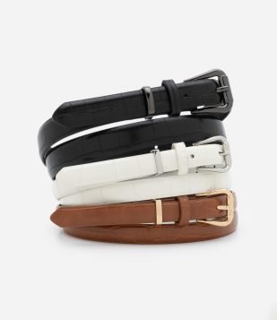 Kit 03 Cintos Finos com Textura Croco Multicores