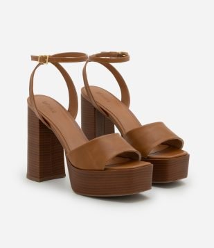 Sandália Meia Pata com Salto Super Alto Caramelo