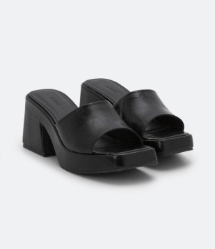 Sandália Mule Plataforma Com Bico Quadrado Anthracite