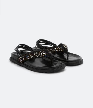 Sandália Rasteira Com Hot Fix Colorido Anthracite