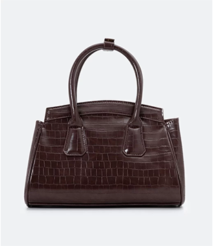 Bolsa Satchel Com Alça Removível E Textura Croco Marrom