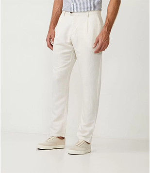 Calça Alfaiatada Em Viscolinho Com Pregas E Bolsos Marrom