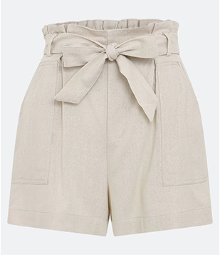 Short Curto Em Linho Com Bolsos E Cinto Faixa Bege