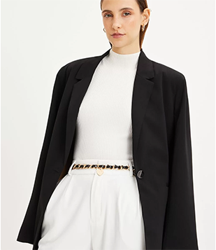 Cinto Estreito Em Metal Correntaria Com PU Dourado