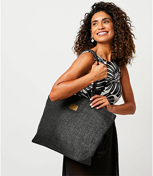 Bolsa De Praia Média Com Alças Finas E Necessaire Preto