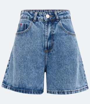 Short Mom Em Jeans Com Barra Dobrada Azul