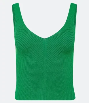 Blusa Cropped De Alça Em Tricô Canelado Com Costas Decotadas Verde
